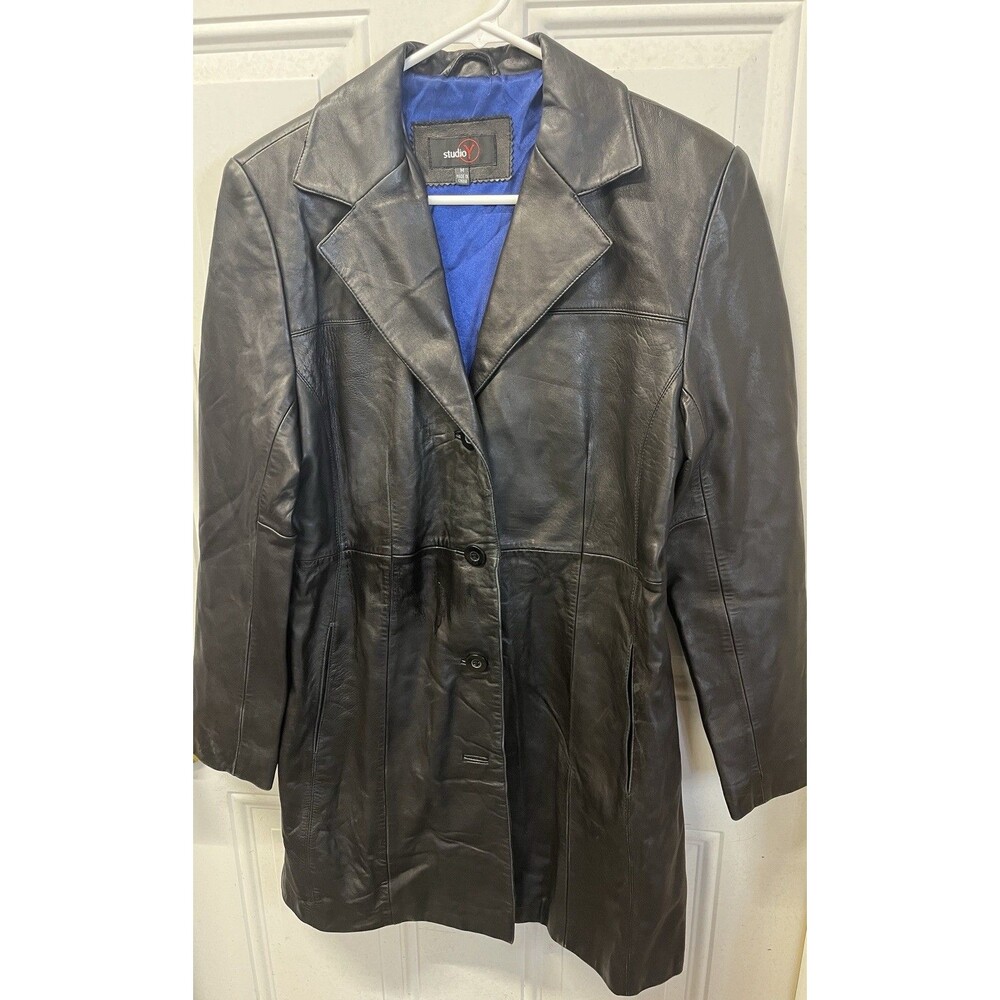 Vintage Studio Y Leather Jacket Women’s Med Lamb Skin Black 90’s Blue Lining